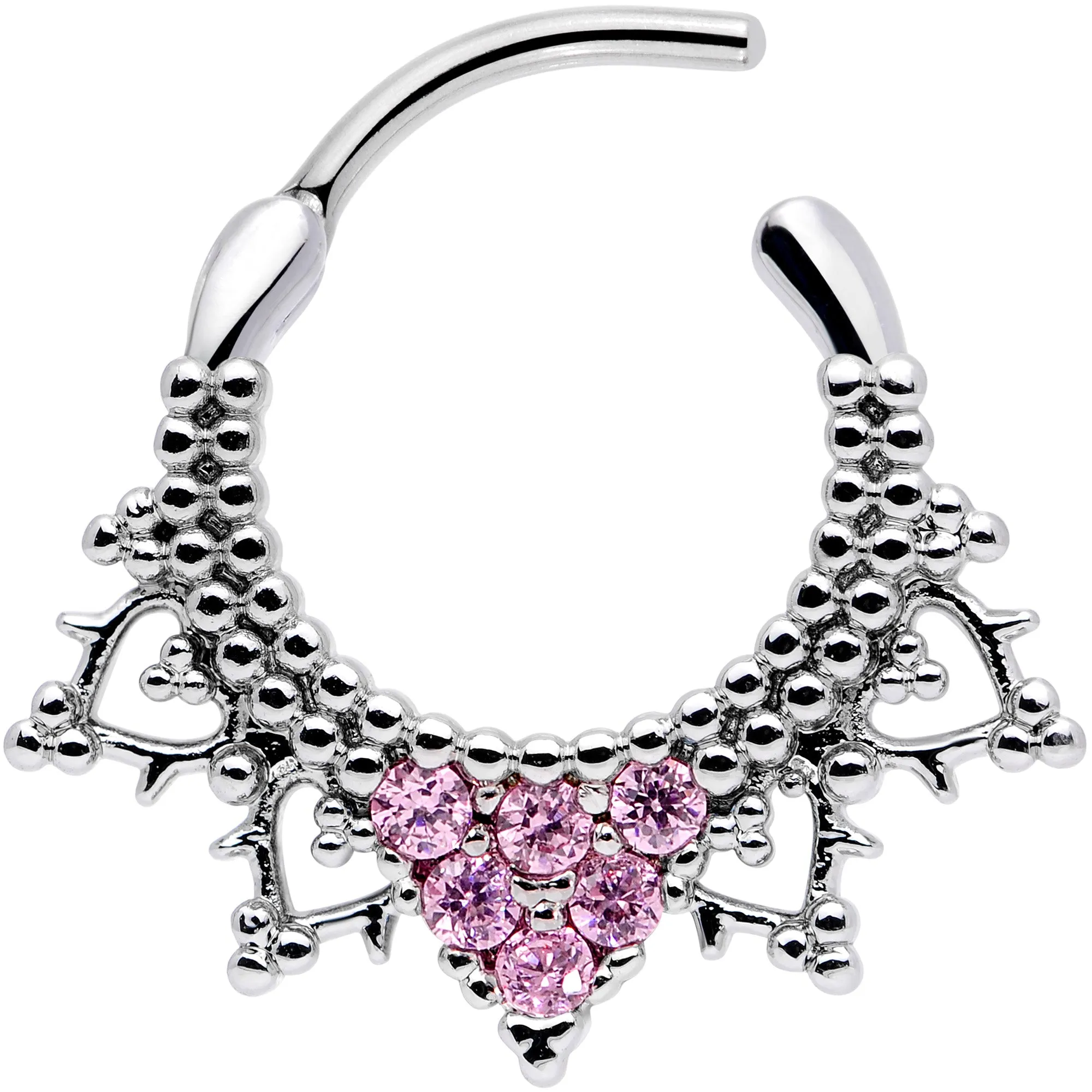 16 Gauge 3/8 Pink CZ Gem Triangle Ornate Septum Clicker