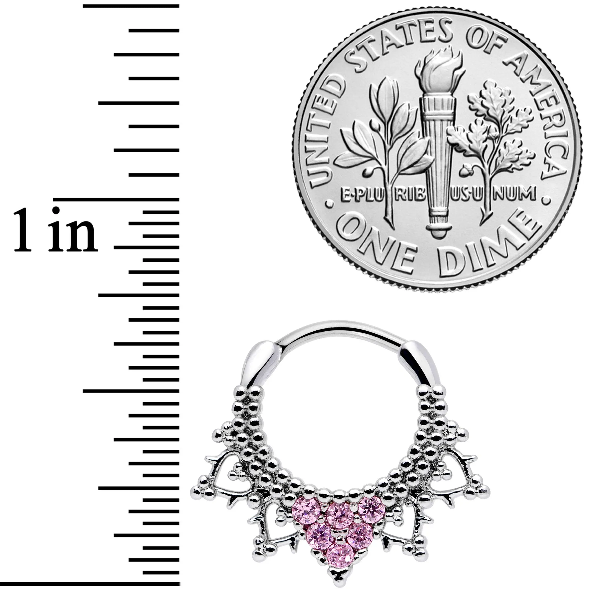 16 Gauge 3/8 Pink CZ Gem Triangle Ornate Septum Clicker
