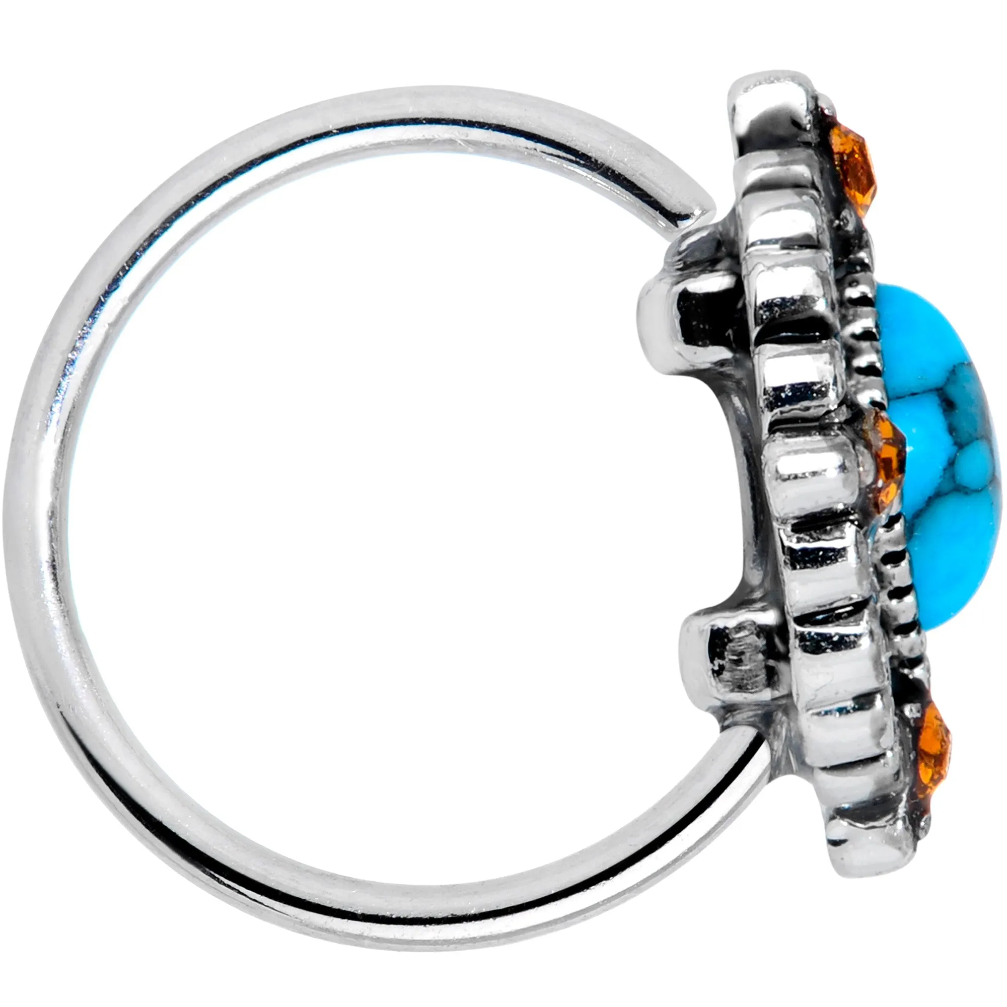 20 Gauge 5/16 Yellow Gem Blue Faux Turquoise Rhombus Nose Ring