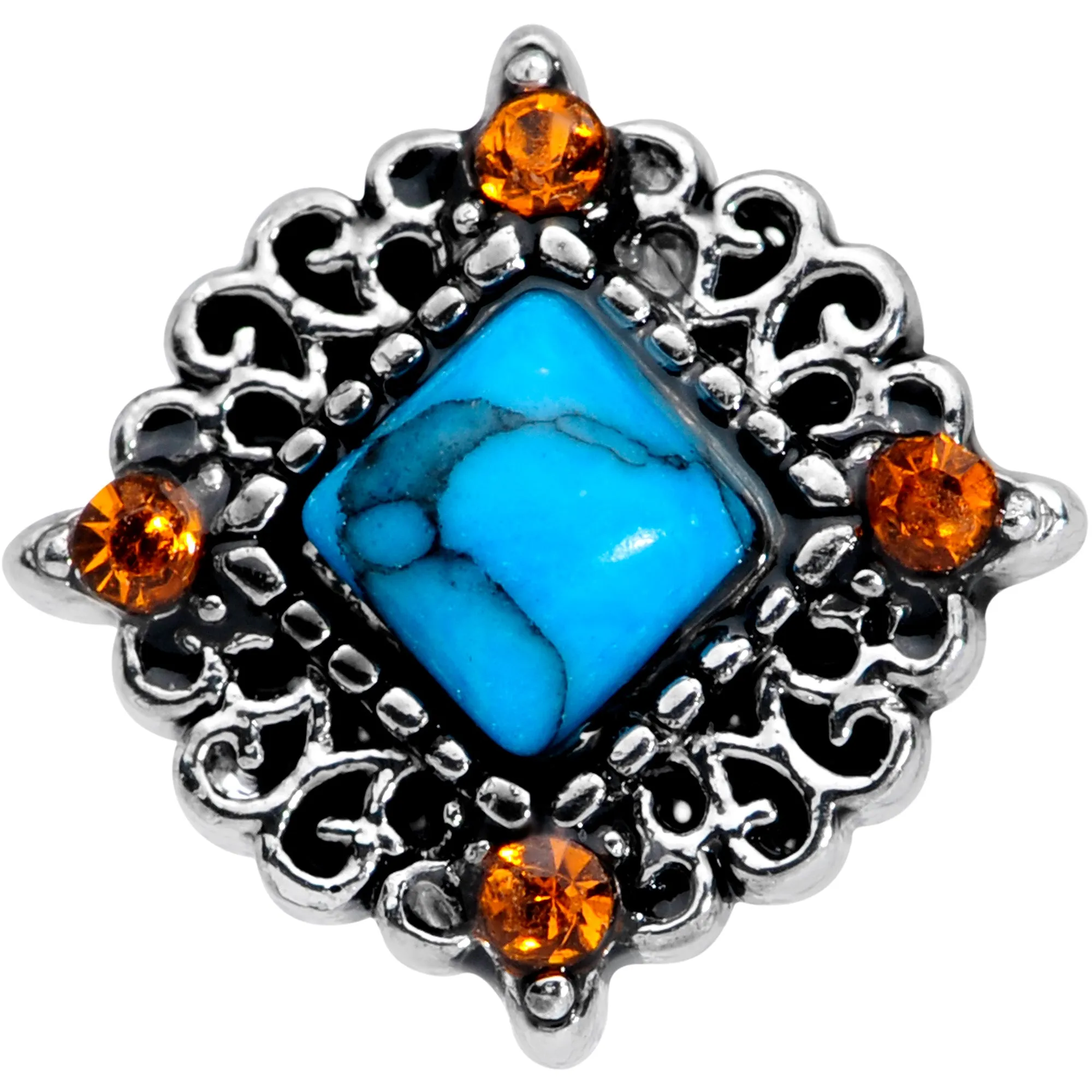 20 Gauge 5/16 Yellow Gem Blue Faux Turquoise Rhombus Nose Ring