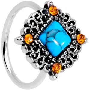 20 Gauge 5/16 Yellow Gem Blue Faux Turquoise Rhombus Nose Ring