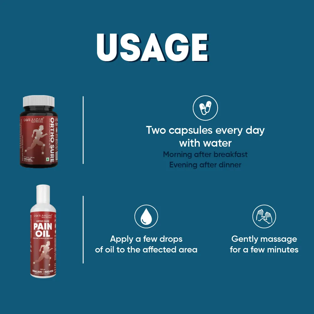 AADAR Ayurveda Ortho Sure Capsule & Oil for Joint & Muscle Pain Relief <br> (30/60 Days Course)