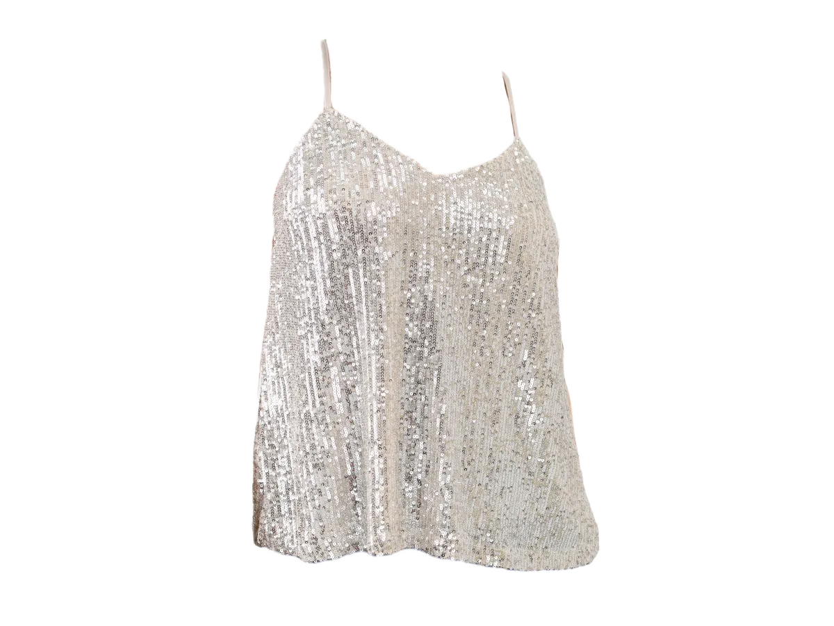 Adjustable Strap Sequin Tank Top - Ivory