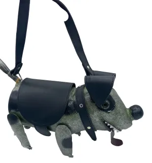 Art to Wear Handcrafted Metal Dog Purse "Spike" in Green   Black
