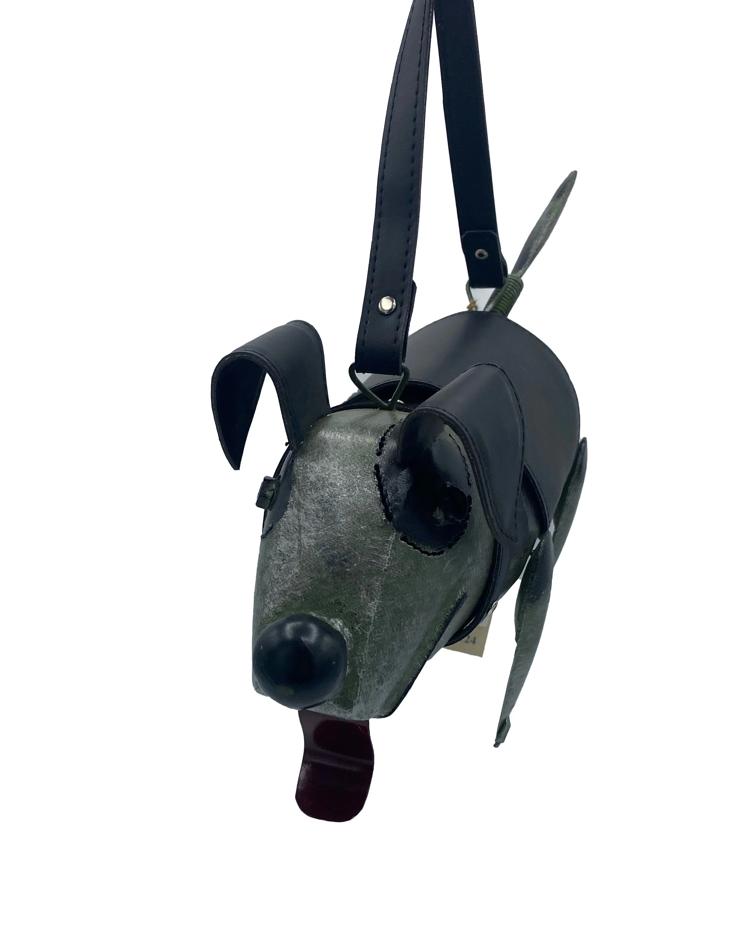 Art to Wear Handcrafted Metal Dog Purse "Spike" in Green   Black