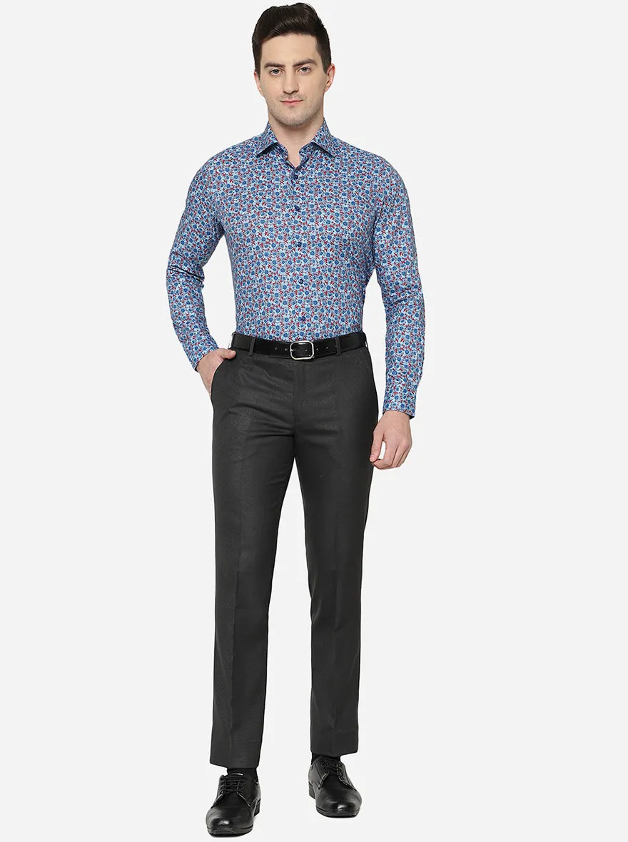 Blue Printed Slim Fit Party Wear Shirt | JB Studio