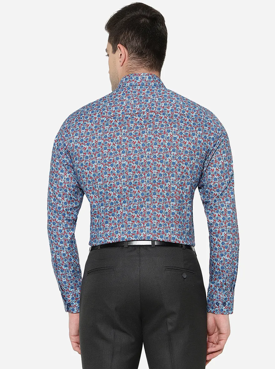 Blue Printed Slim Fit Party Wear Shirt | JB Studio