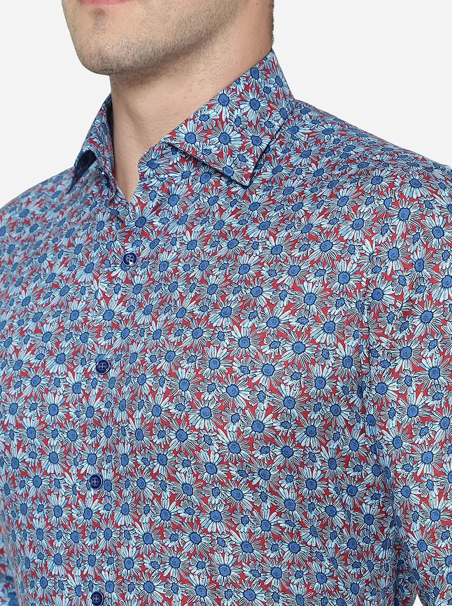 Blue Printed Slim Fit Party Wear Shirt | JB Studio