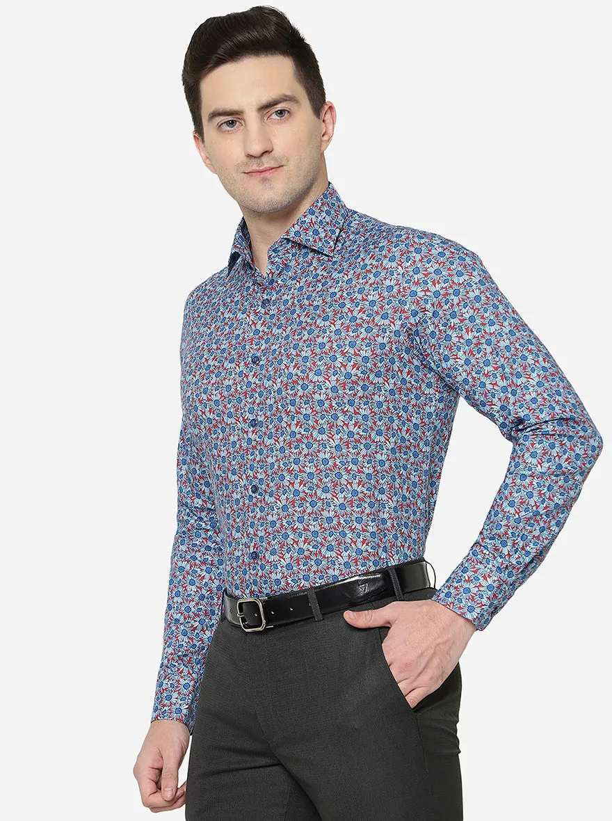 Blue Printed Slim Fit Party Wear Shirt | JB Studio