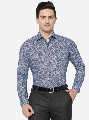 Blue Printed Slim Fit Party Wear Shirt | JB Studio