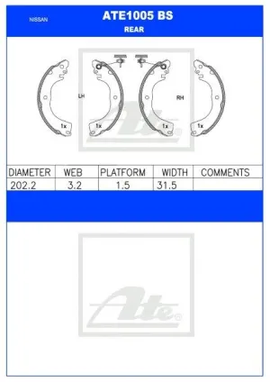 Brake Shoes Nissan Grand Livina,Livina,Tiida 1.6,1.8 2006 Ate1005Bs Ate