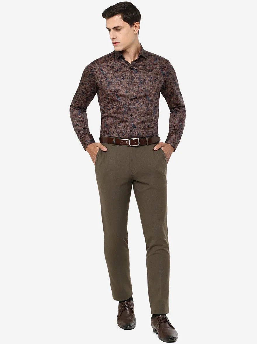 Brown Printed Slim Fit Party Wear Shirt | JB Studio