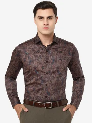 Brown Printed Slim Fit Party Wear Shirt | JB Studio