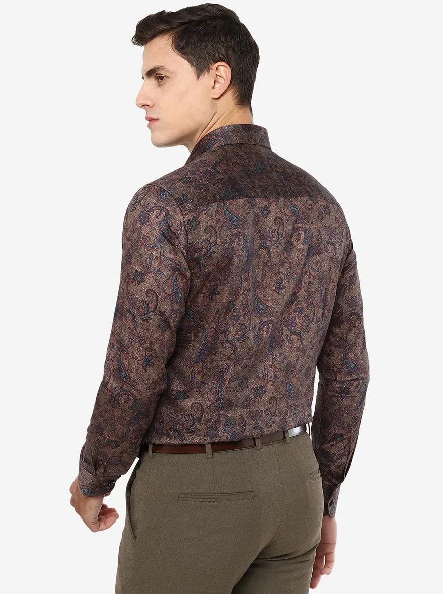 Brown Printed Slim Fit Party Wear Shirt | JB Studio
