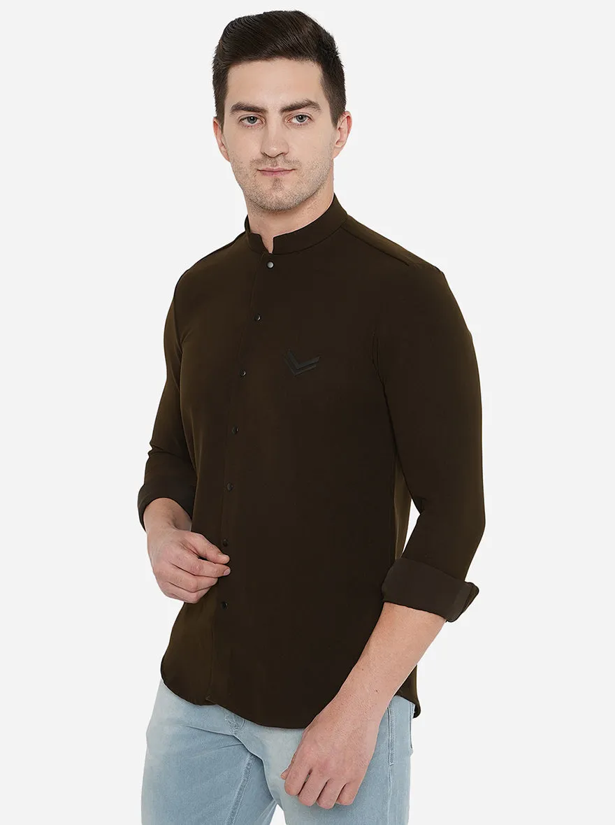 Brown Solid Slim Fit Party Wear Shirt | JB Studio