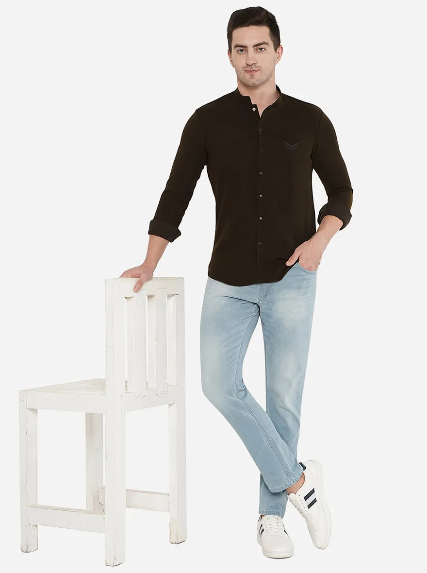 Brown Solid Slim Fit Party Wear Shirt | JB Studio
