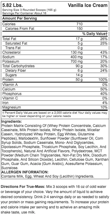 BSN True Mass (5.82 Lbs) Vanilla Ice Cream EXP 19 Feb 2026