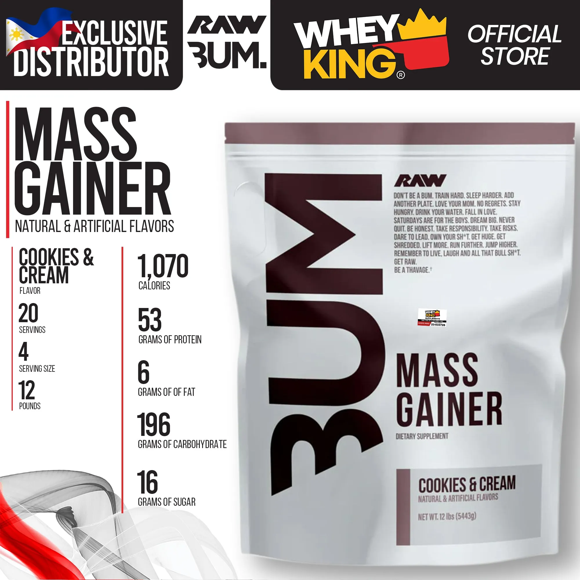 BUNDLE PROMO RAW Nutrition | CBUM - Mass Gainer FREE NCF L-Lysine 100CAPS