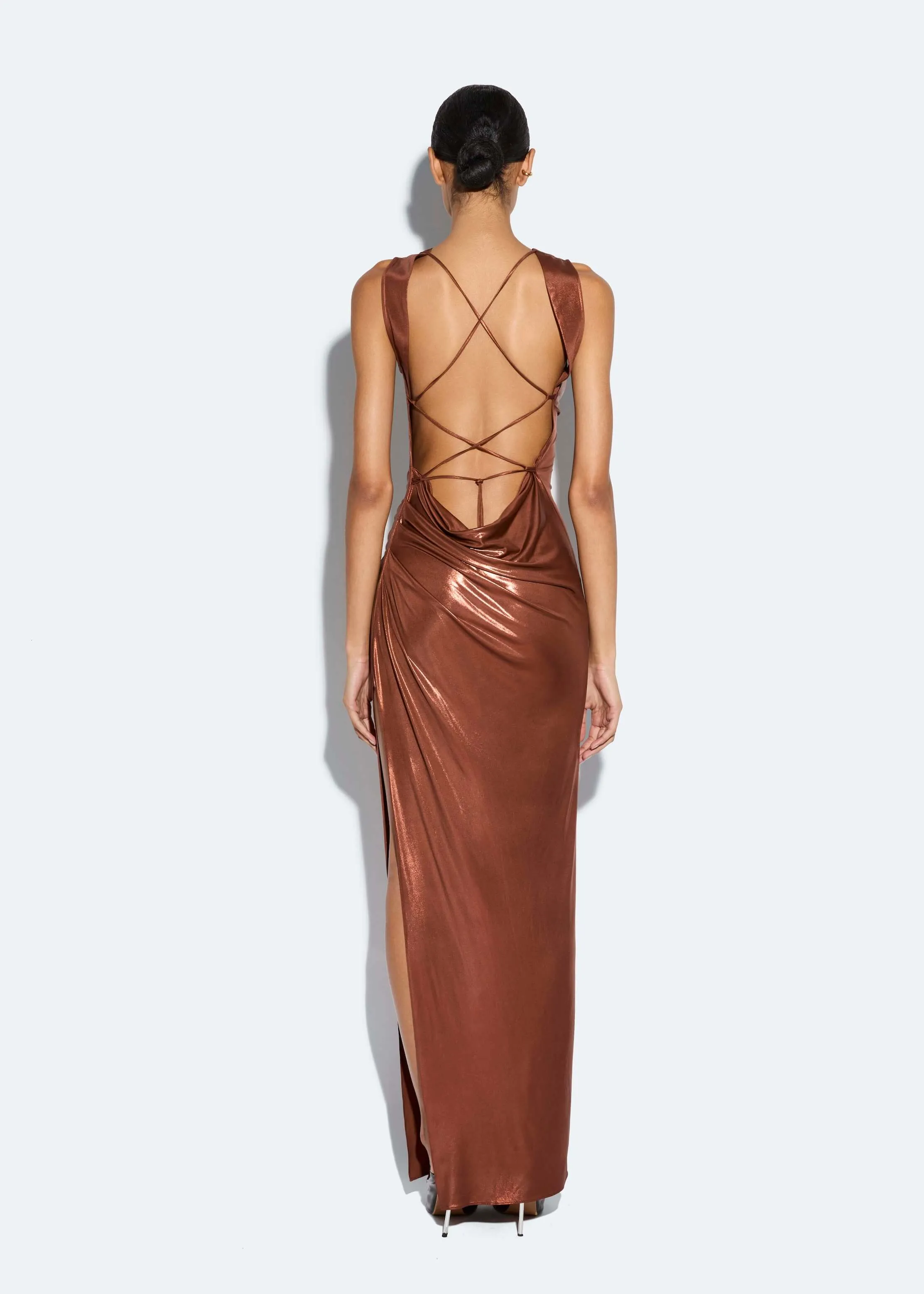 Coated Jersey Cowl Neck Gown
