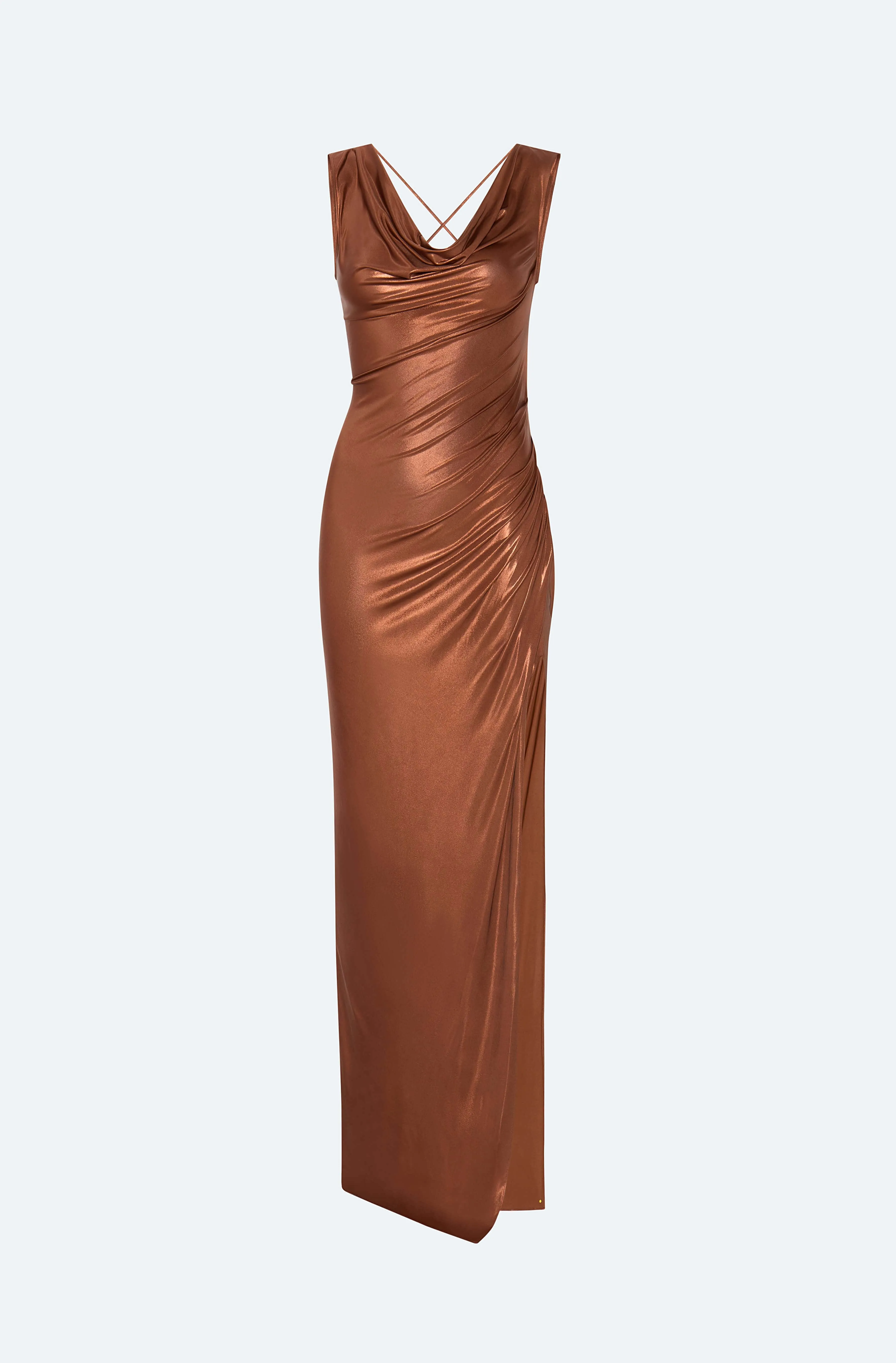 Coated Jersey Cowl Neck Gown