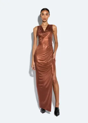 Coated Jersey Cowl Neck Gown
