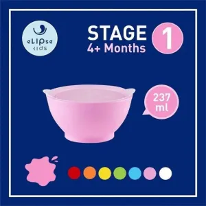 Elipse Kids Spill-Proof Anti-Slip Bowl Stage 1 8oz | Twin Pack with Lid Pink