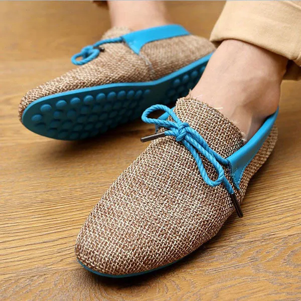 Fashion Men Summer Shoes Breathable Weaving Shoes Men Lace-up Flats Casual Driving Loafers