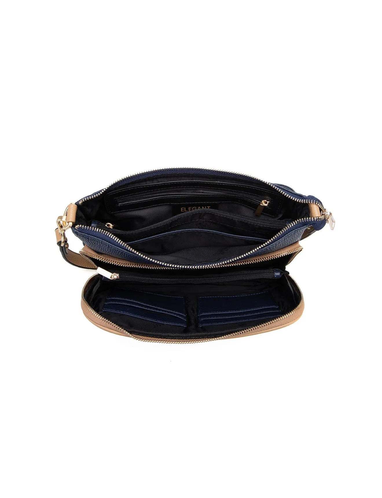 FELICITY LEATHER XBODY BAG- E1-0814A-NVY/CAM