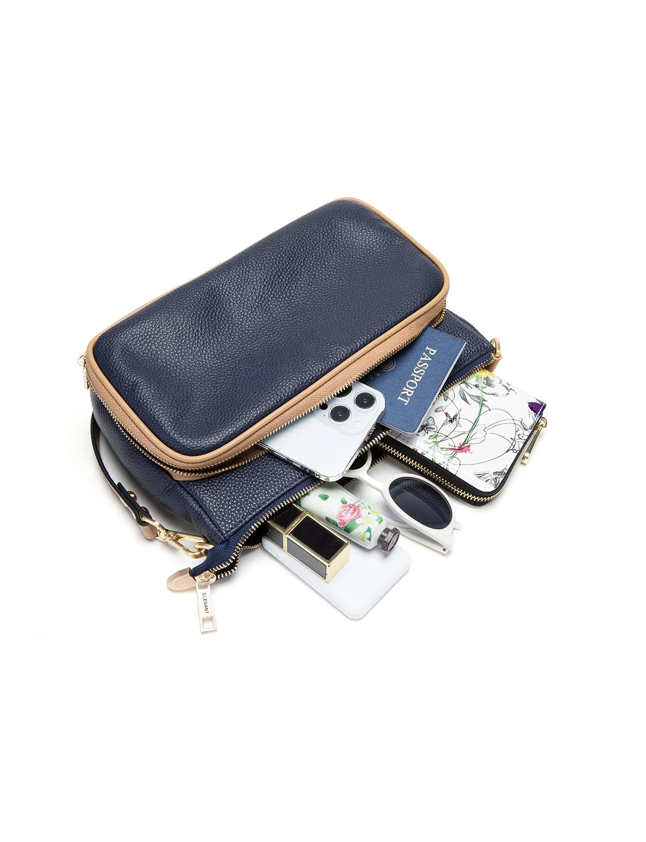 FELICITY LEATHER XBODY BAG- E1-0814A-NVY/CAM