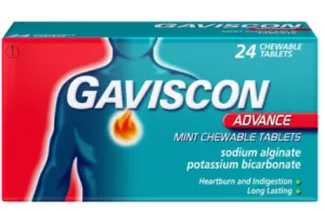 Gaviscon Advance relieves stomach burning or gastric acid refineral bloating mint chewing 24 tablets Gaviscon Advance 24 Mint Chewable Tablets