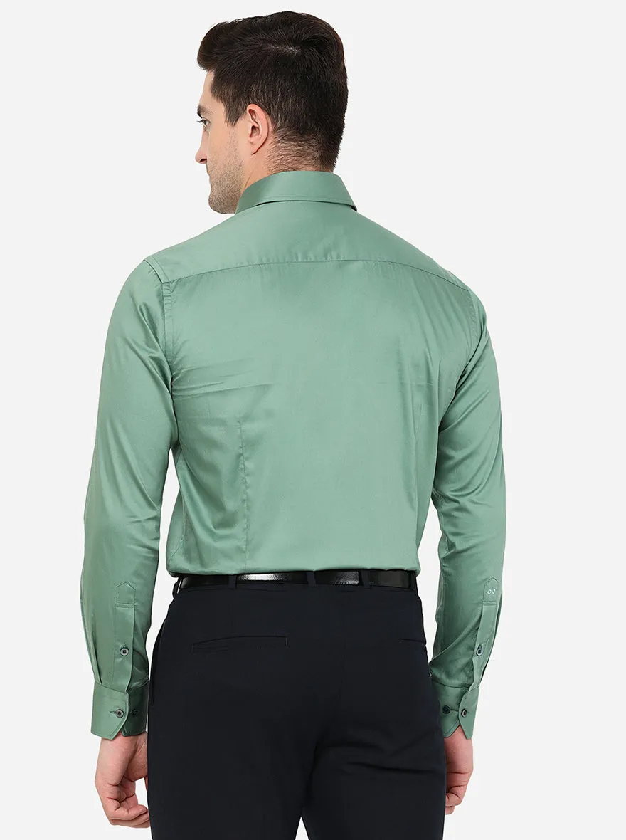 Green Solid Slim Fit Formal Shirt | Metal