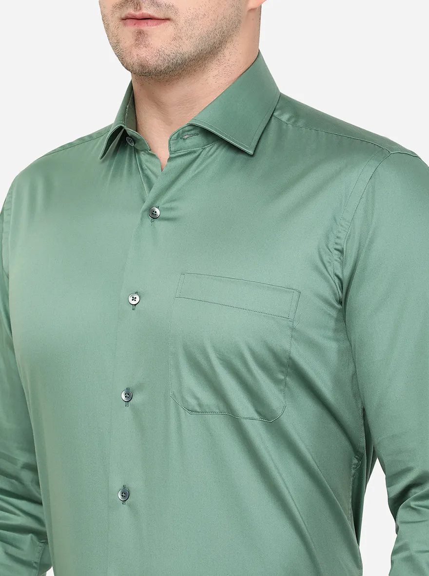 Green Solid Slim Fit Formal Shirt | Metal