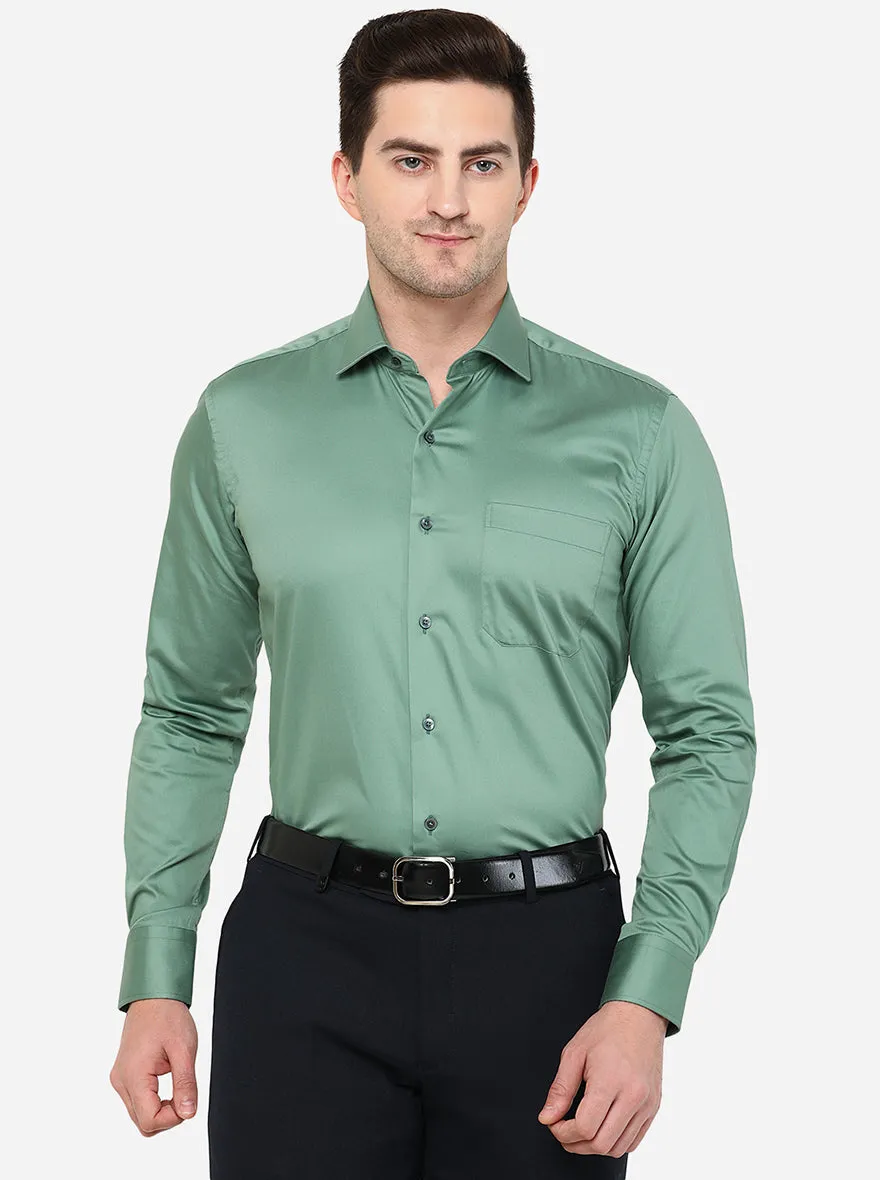 Green Solid Slim Fit Formal Shirt | Metal