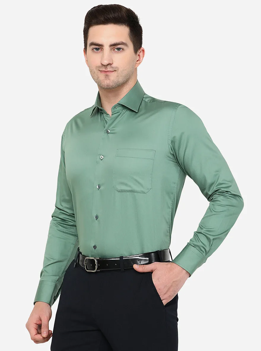 Green Solid Slim Fit Formal Shirt | Metal