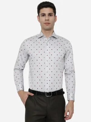 Grey Printed Slim Fit Formal Shirt | Metal