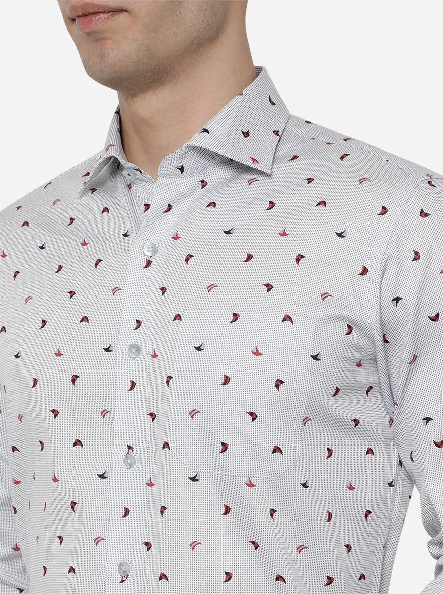 Grey Printed Slim Fit Formal Shirt | Metal