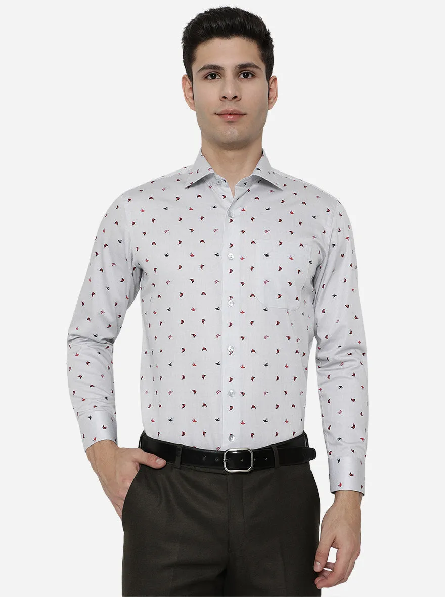 Grey Printed Slim Fit Formal Shirt | Metal