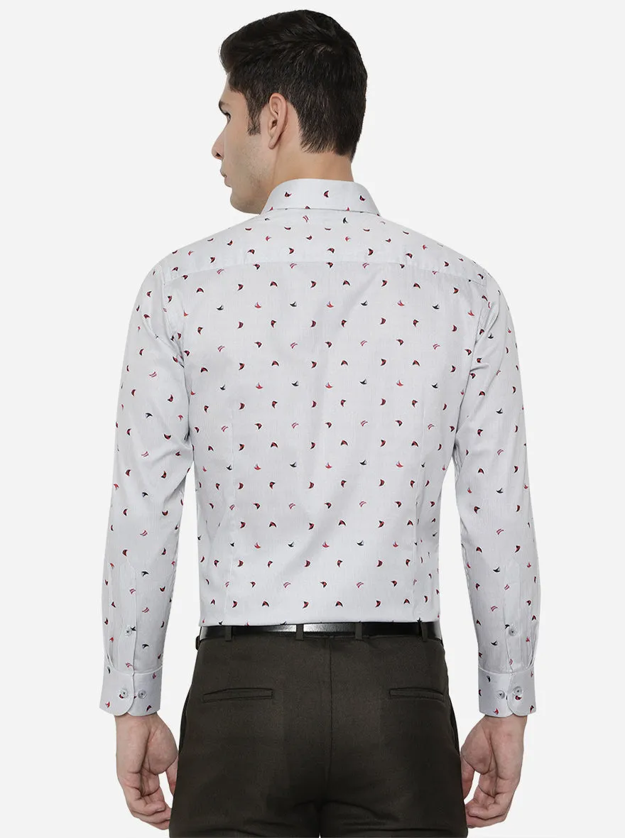 Grey Printed Slim Fit Formal Shirt | Metal
