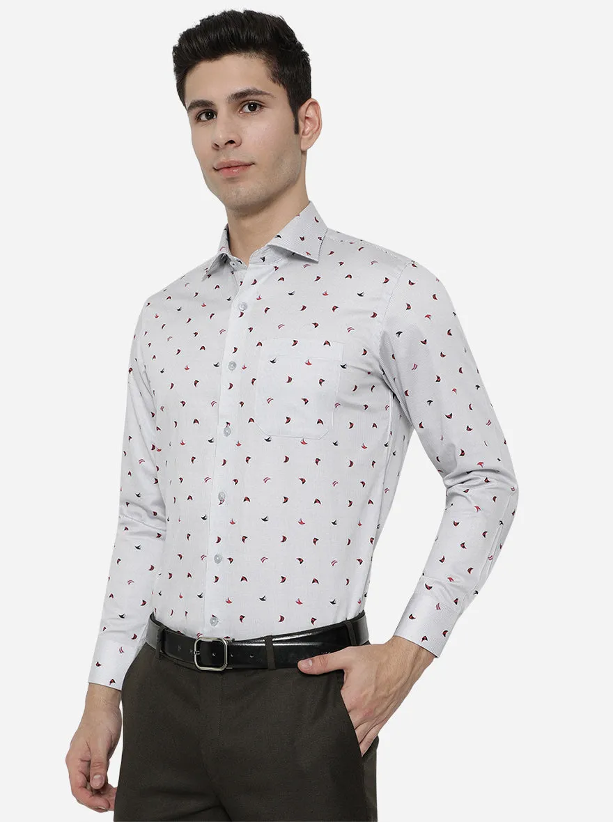 Grey Printed Slim Fit Formal Shirt | Metal