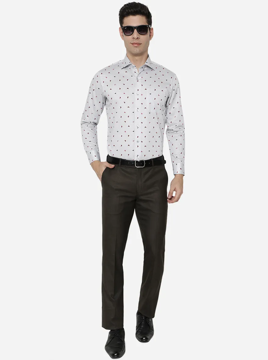 Grey Printed Slim Fit Formal Shirt | Metal