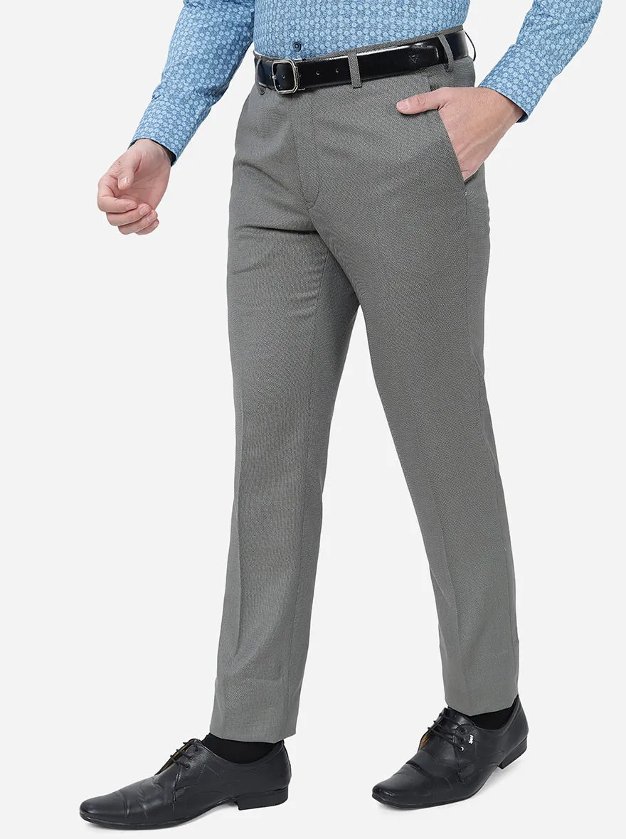 Grey Solid Slim Fit Formal Trouser | Metal