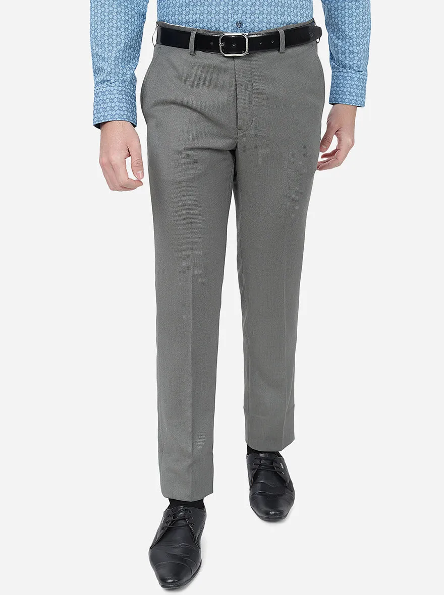 Grey Solid Slim Fit Formal Trouser | Metal
