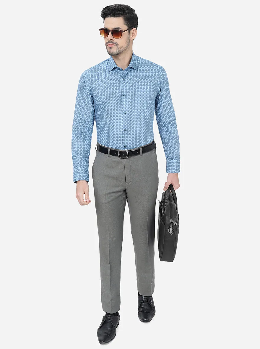 Grey Solid Slim Fit Formal Trouser | Metal