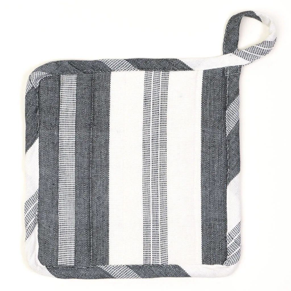 Hand Woven Square Pot Holder | Black & White Stripes