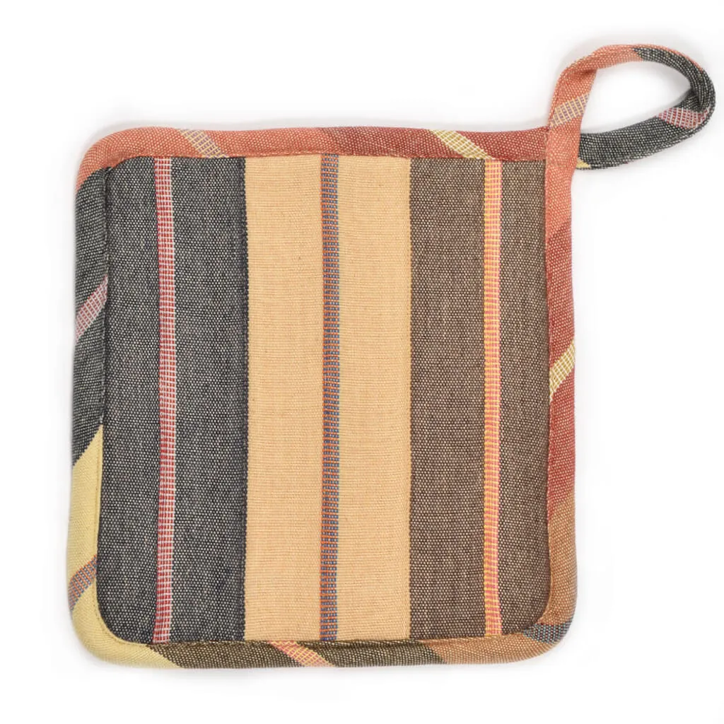Hand Woven Square Pot Holder | Wide Caramel Stripes