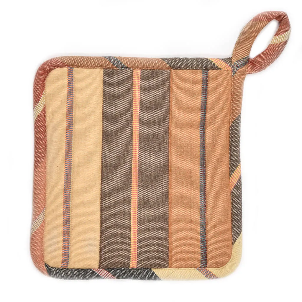 Hand Woven Square Pot Holder | Wide Caramel Stripes