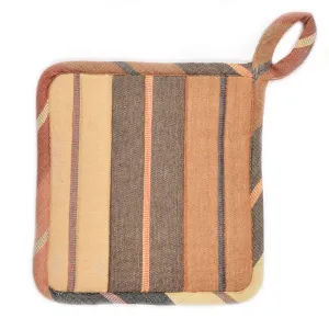 Hand Woven Square Pot Holder | Wide Caramel Stripes