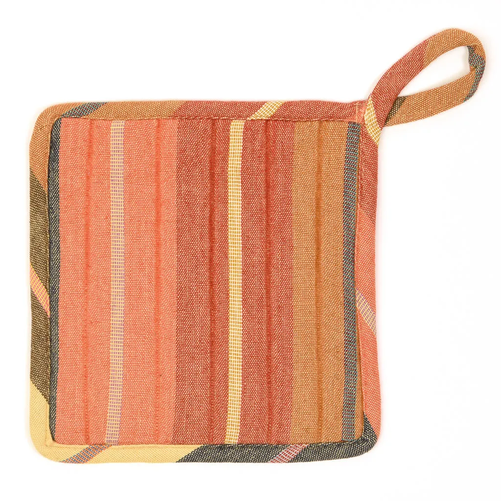 Hand Woven Square Pot Holder | Wide Caramel Stripes