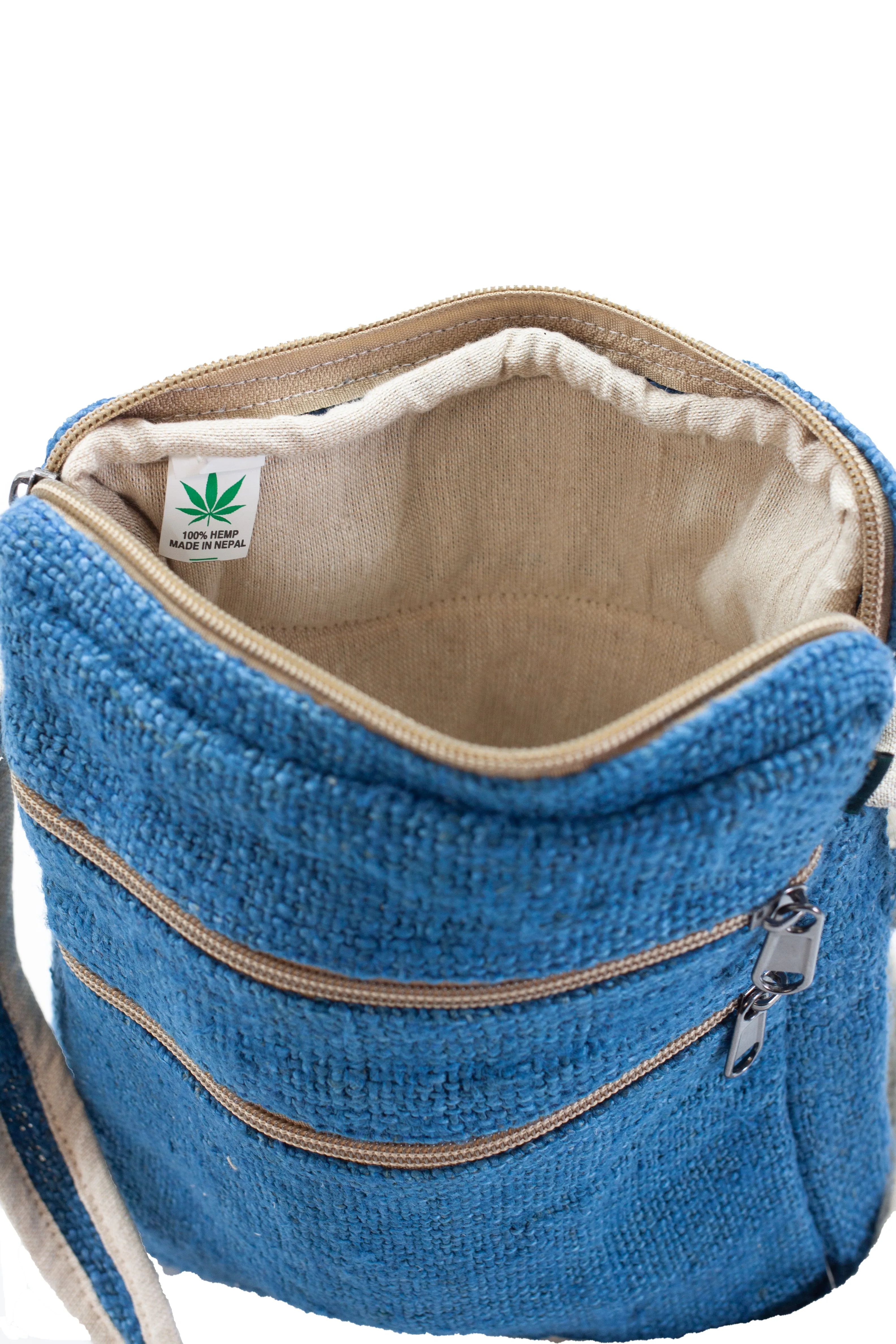 Handmade 100% Pure Hemp Cross Carry Bag - Blue - HMPHBCC4