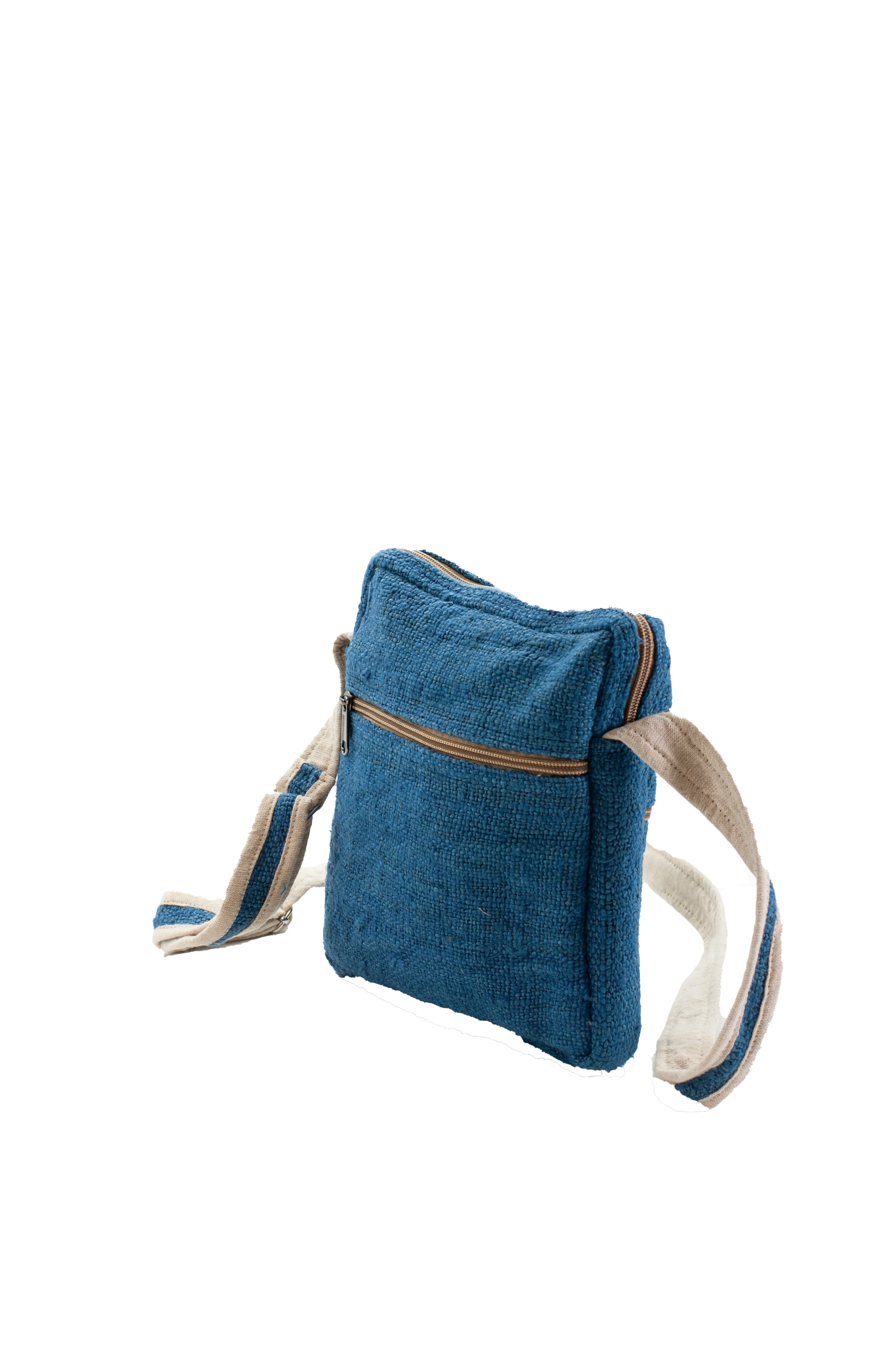 Handmade 100% Pure Hemp Cross Carry Bag - Blue - HMPHBCC4